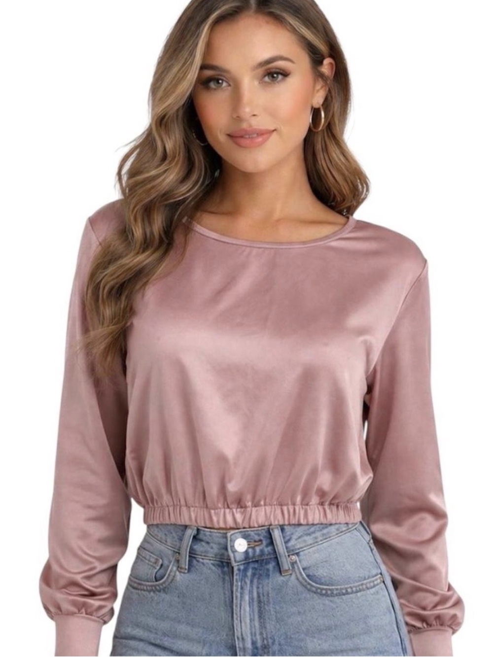 EXPRESS SILKY MAUVE LONG SLEEVE BLOUSE SMALL